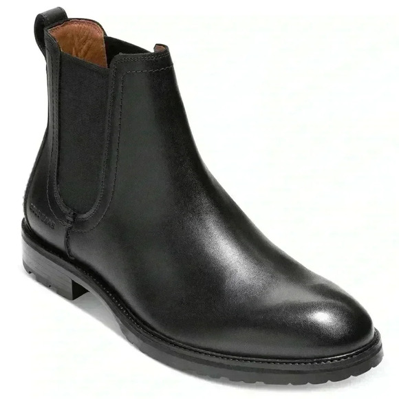 NEW Cole Hann Warner Grand Chelsea Black Leather Boot Men’s Size 9.5M - Picture 1 of 13